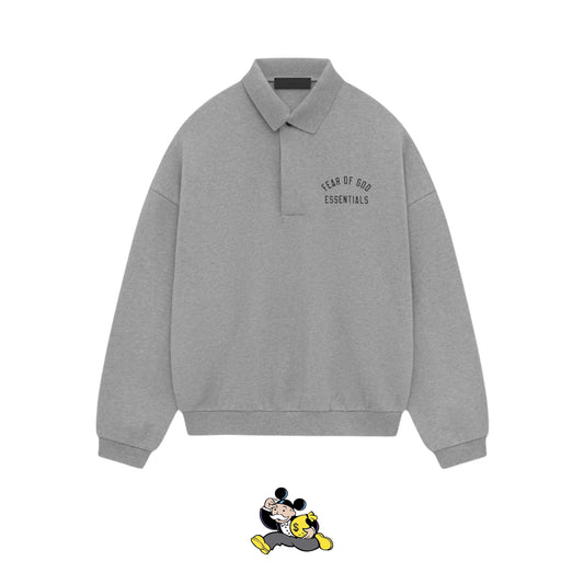 ESSENTIALS FLEECE POLO GREY